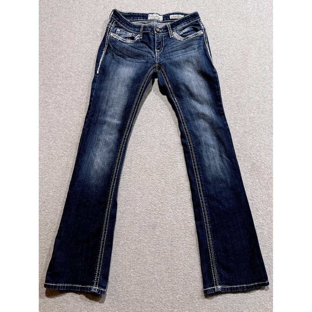 Daytrip Leo Bootcut Jeans Dark Wash Rhinestone Flap Pocket 26L